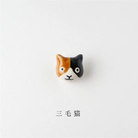 Calico Cat Inu Ceramic Brooch