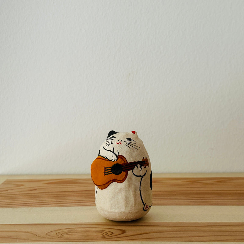 Ukulele Cat Papier-mache Tumbling Doll ｜COSHELL