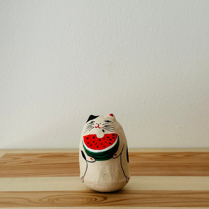 Watermelon Cat Papier-mache Tumbling Doll ｜COSHELL