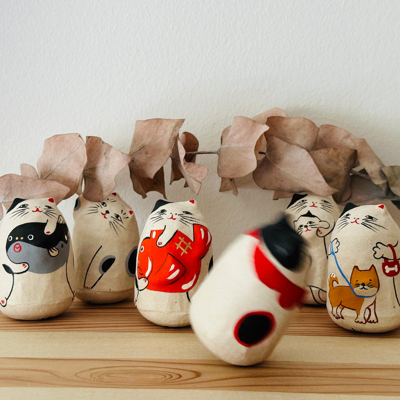 Cat & Bubble fish Papier-mache Tumbling Doll ｜COSHELL