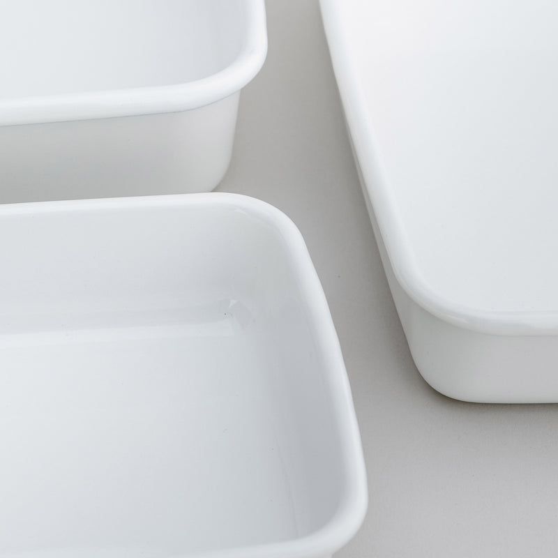 Noda Horo White Series Enamel Rectangle Shallow Food Containers